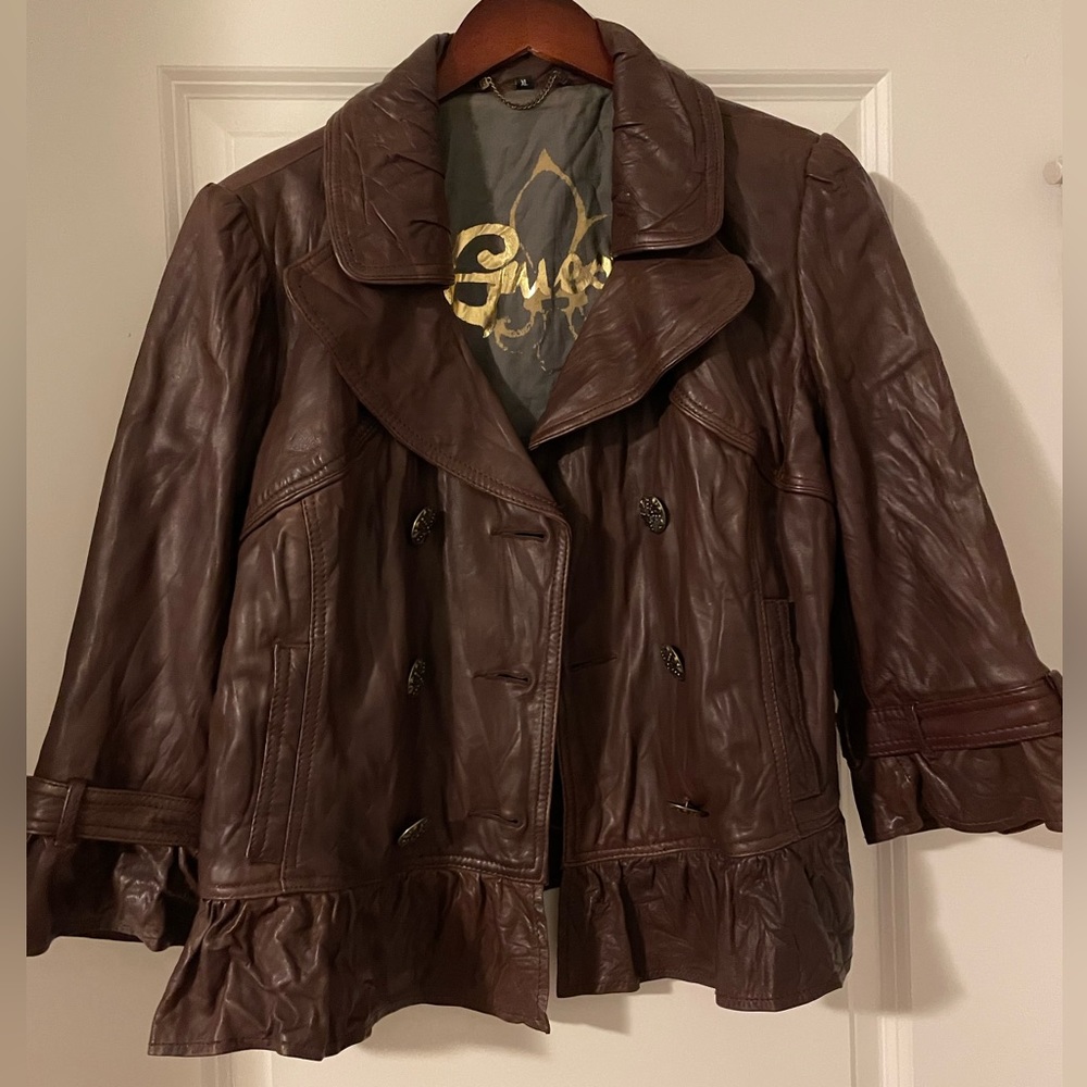 Guess XL brown leather jacket